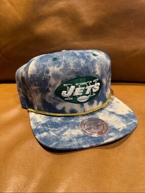 Mitchell & Ness New York Jets Blue Tie-Dye Snapback Hat with Green Logo